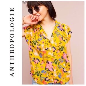 Maeve Anthropologie Raffine Yellow floral Top-SML